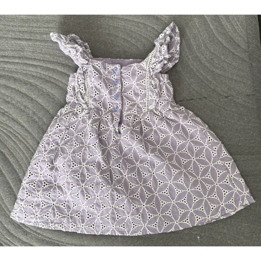 Janie and Jack Girls Dress Size 4 Lavender floral‎ Flutter Sleeves Eyelet purple
